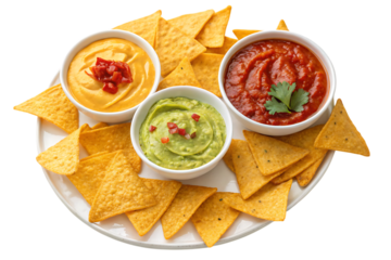 Mexican nachos chips and dip sauces tortilla PNG Image