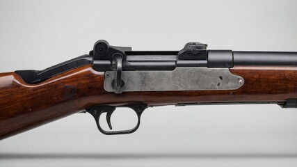 Detailed closeup of classic boltaction rifle displaying precision craftsmanship