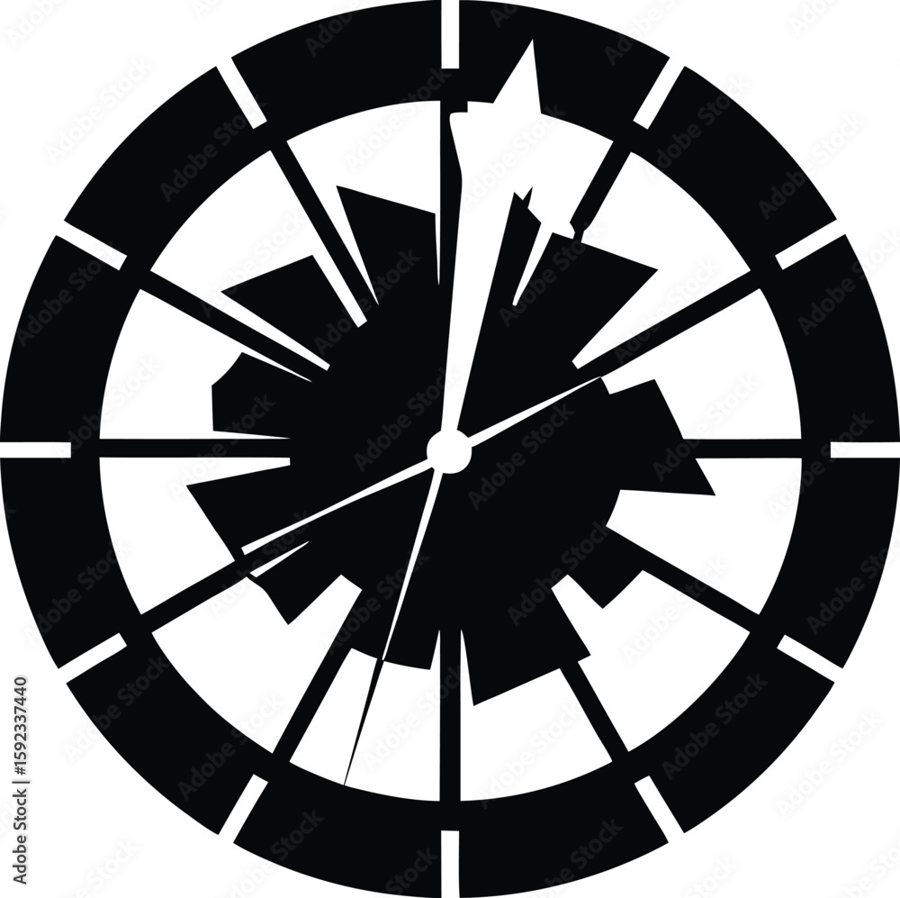 Poster abstract silhouette of a broken clock face with fragmented time elements isolated on transparent bac