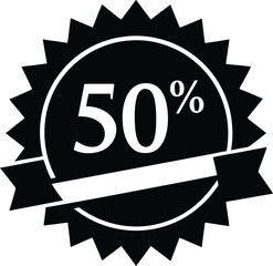 Bold silhouette of a 50 percent discount badge perfect for sales and promotions isolated on transparent background