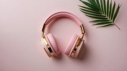 Pink and Gold Wireless Headphones on a Pink Background
