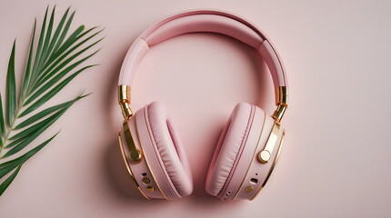 Pink and Gold Wireless Headphones on a Pink Background