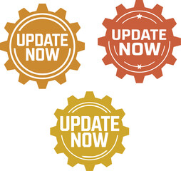 Colorful update now badge set with sunburst shapes suitable for digital software notification alert promo sticker and marketing campaign designs