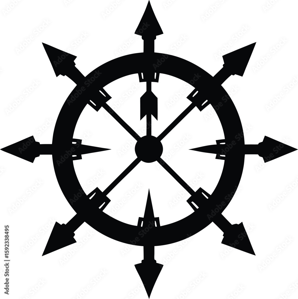 Poster abstract silhouette of a circular time dial with pointing arrows isolated on transparent background