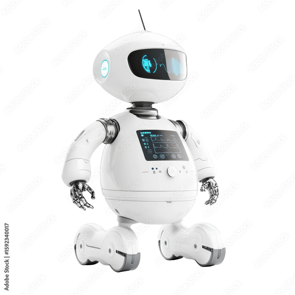Aufkleber futuristic robot with screen display and wheeled movement for advanced interaction