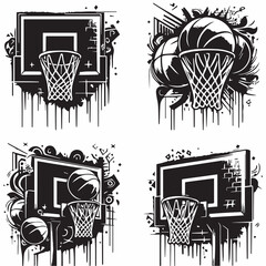 Basketball hoop in graffiti style with black spray paint vector with white baground
