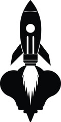 Silhouette of a rocket launching from a light bulb isolated on transparent background