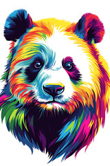 Colorful artistic representation of a panda bear with vibrant hues, showcasing its facial features