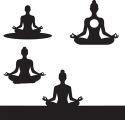 Set of people meditating in lotus position symbolizing peace relaxation mindfulness spiritual growth yoga and balance of body and mind