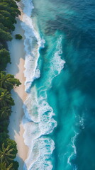 Aerial Top-Down View of Turquoise Ocean Waves