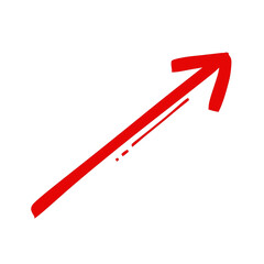 A hand-drawn style, somewhat jagged red arrow pointing diagonally upwards and to the right, with two small dashed lines trailing it, suggesting motion or emphasis.