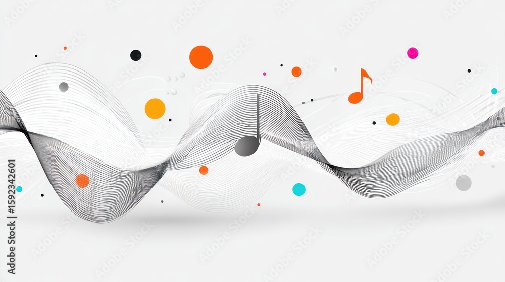 Poster abstract music wave design with colorful dots and notes