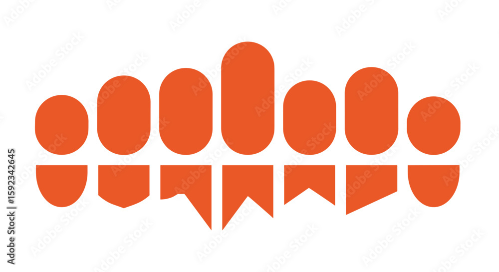 Aufkleber orange graphic design featuring a series of shapes arranged in two rows on a white background