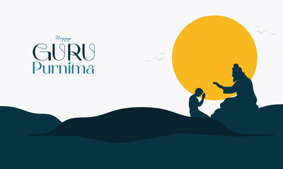 Happy Guru Purnima Indian Spiritual Festival Illustration in Flat Silhouette Style. Perfect for Greeting Cards, Posters, Banners, and Spiritual Event Graphics.