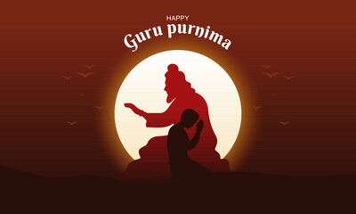 Happy Guru Purnima Indian Spiritual Festival Illustration in Flat Silhouette Style. Perfect for Greeting Cards, Posters, Banners, and Spiritual Event Graphics.