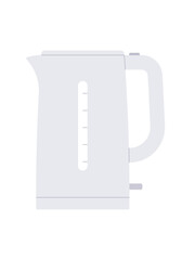 Modern electric kettle with hot water. Tea preparation or instant coffee. Simple illustration, stock flat vector, isolated.