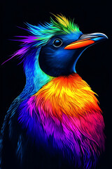Obraz premium Colorful bird with vibrant plumage against a dark background, showcasing nature's beauty