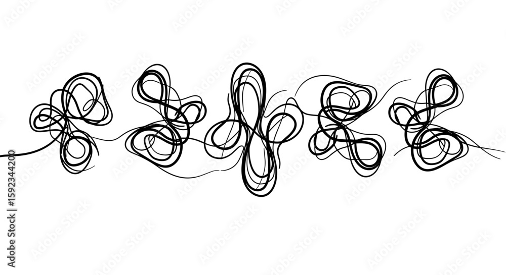 Poster abstract line art featuring a series of interconnected swirling and looping shapes in black and whit