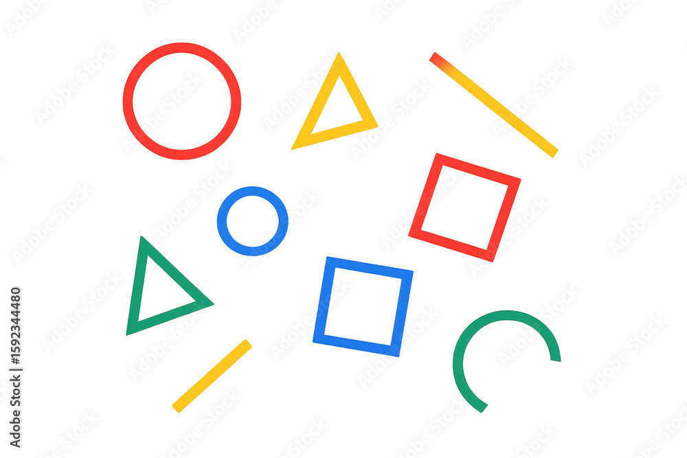 Poster colorful geometric forms dancing across transparent surface, showcasing dynamic pattern with varying