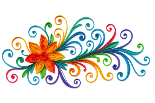 Quill Art Paper Mannala Colorful Swirling Floral Design with Vibrant Elements and Patterns