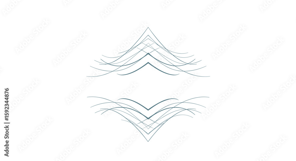 Poster symmetrical abstract design featuring curved lines and sharp angles creating a balanced composition 