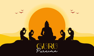 Happy Guru Purnima Indian Spiritual Festival Illustration in Flat Silhouette Style. Perfect for Greeting Cards, Posters, Banners, and Spiritual Event Graphics.