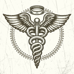 Vintage Medical Vector – Retro Caduceus Symbol for Doctor, Nurse, and Pharmacy Themes