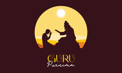 Happy Guru Purnima Indian Spiritual Festival Illustration in Flat Silhouette Style. Perfect for Greeting Cards, Posters, Banners, and Spiritual Event Graphics.