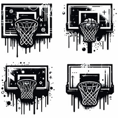 Basketball hoop in graffiti style with black spray paint