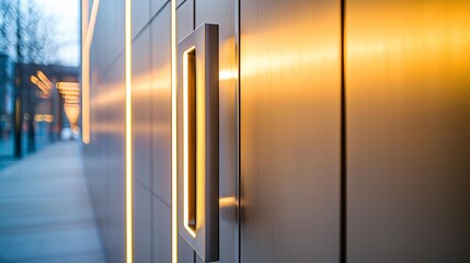 front door with recessed vertical handle softly illuminated by integrated LED lighting, shown in a close-up shot with clean architectural lines and matte finish modern front door recessed handle 