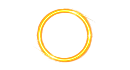A vibrant glowing orange and yellow ring of light, creating an energetic portal effect, isolated on a transparent background