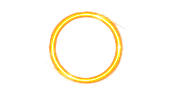A vibrant glowing orange and yellow ring of light, creating an energetic portal effect, isolated on a transparent background