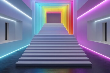 Fototapeta premium holographic success staircase inside virtual classroom, digital neon edges