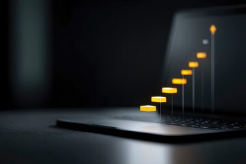 laptop screen with animated staircase progressing upward with learning milestones
