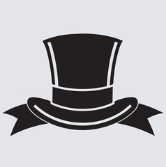 a Victorian top hat with a wide ribbon silhouette vector art illustration, black hat with a bow