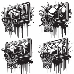 Basketball hoop in graffiti style with black spray paint vector with white baground