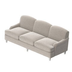 Classic beige sofa in isometric view, 3D render isolated on transparent background.
