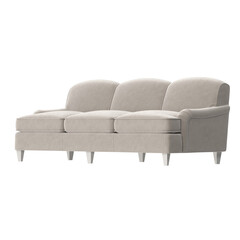 Classic beige sofa in perspective view, 3D render isolated on transparent background.