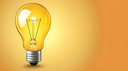 Illuminated incandescent lightbulb against a soft yellow gradient background.  The lightbulb is bright golden yellow, and details of the filament and base are visible