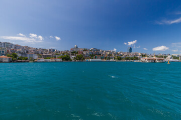 Fototapeta premium Beautiful Istanbul cityscape view from cruise sailing to Bosphorus,Turkey