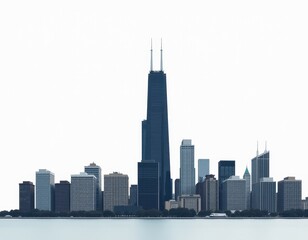 Fototapeta premium Iconic Chicago Skyline and Lake Michigan on White Background