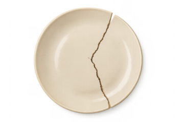 Broken white plate on transparent background representing divorce or separation