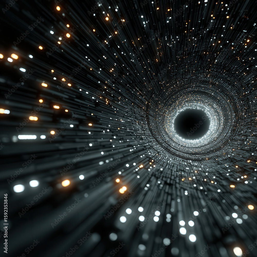 Poster abstract digital tunnel with light effects and depth perception
