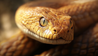 Obraz premium Closeup of a yellow snake with scales, eyes, and reptile details in nature