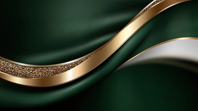 This design has a dark green background with golden glitter, showcasing elegant curves for a sophisticated luxury theme