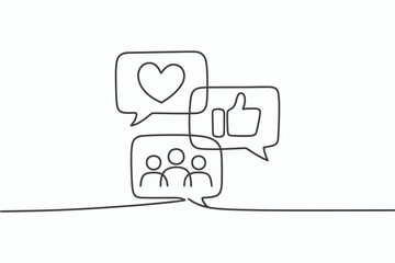 Social media engagement icons in speech bubbles isolated on white background