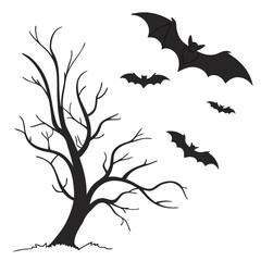 Fototapeta premium Group of Vampire Bats Silhouettes Flying Across Full Moon | Spooky Halloween Night Vector | Haunted Horror Graphic for T-Shirts, Posters, Stickers, Prints, Deco