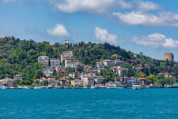 Fototapeta premium Beautiful Istanbul cityscape view from cruise sailing to Bosphorus,Turkey