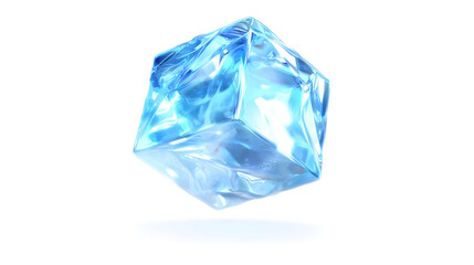A vibrant,  transparent ice cube,  with  rippled  surfaces,  hovering  in  air.  Its  deep  blue  color  and  clear  texture  make  it  seem  almost  gem-like