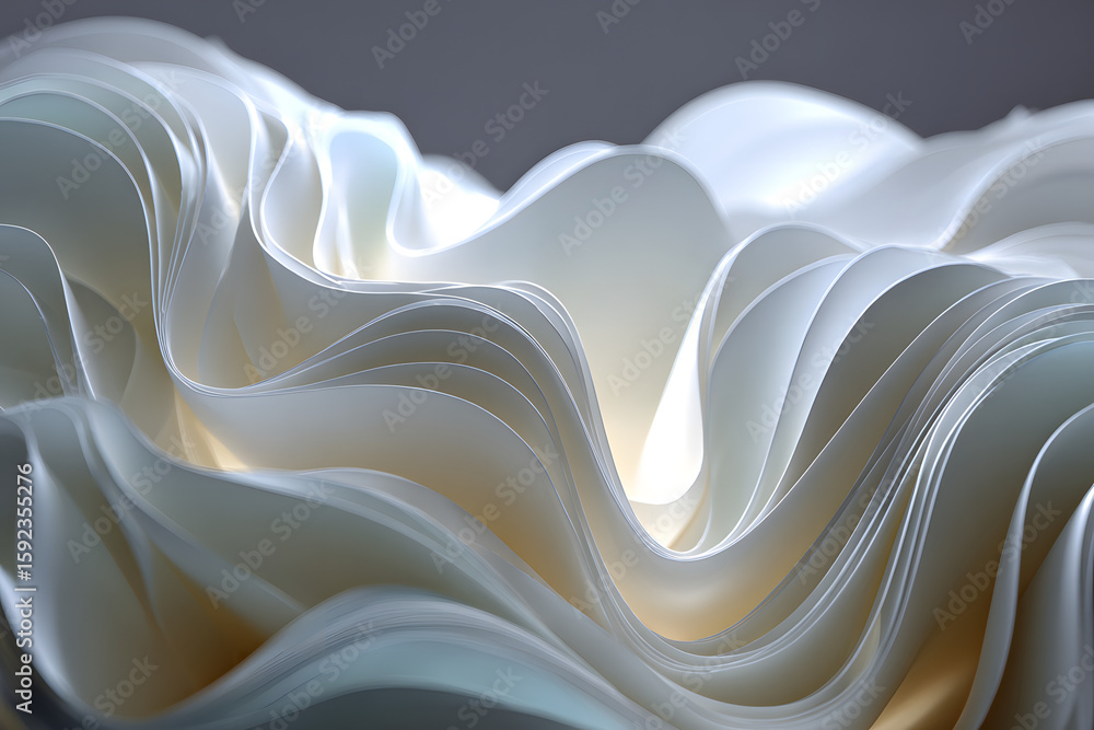 Poster a beautiful abstract image featuring smooth white and light gray waves creating a soft and luxurious